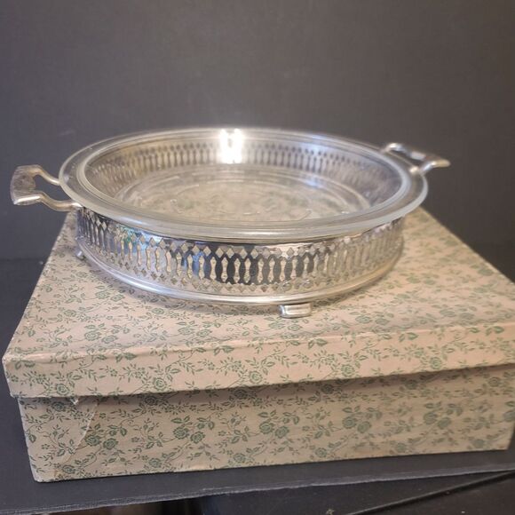 Vintage Glasbake‎ 9" Pie Plate with Silver Handled Cooling Stand in Original Box - Picture 1 of 11